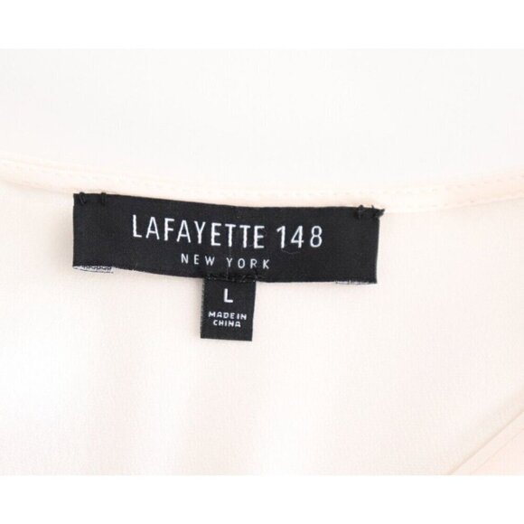 Lafayette 148 Women's Large Ivory Silk Long Sleeve Slit V-Neck Blouse Tunic Top - Picture 2 of 7